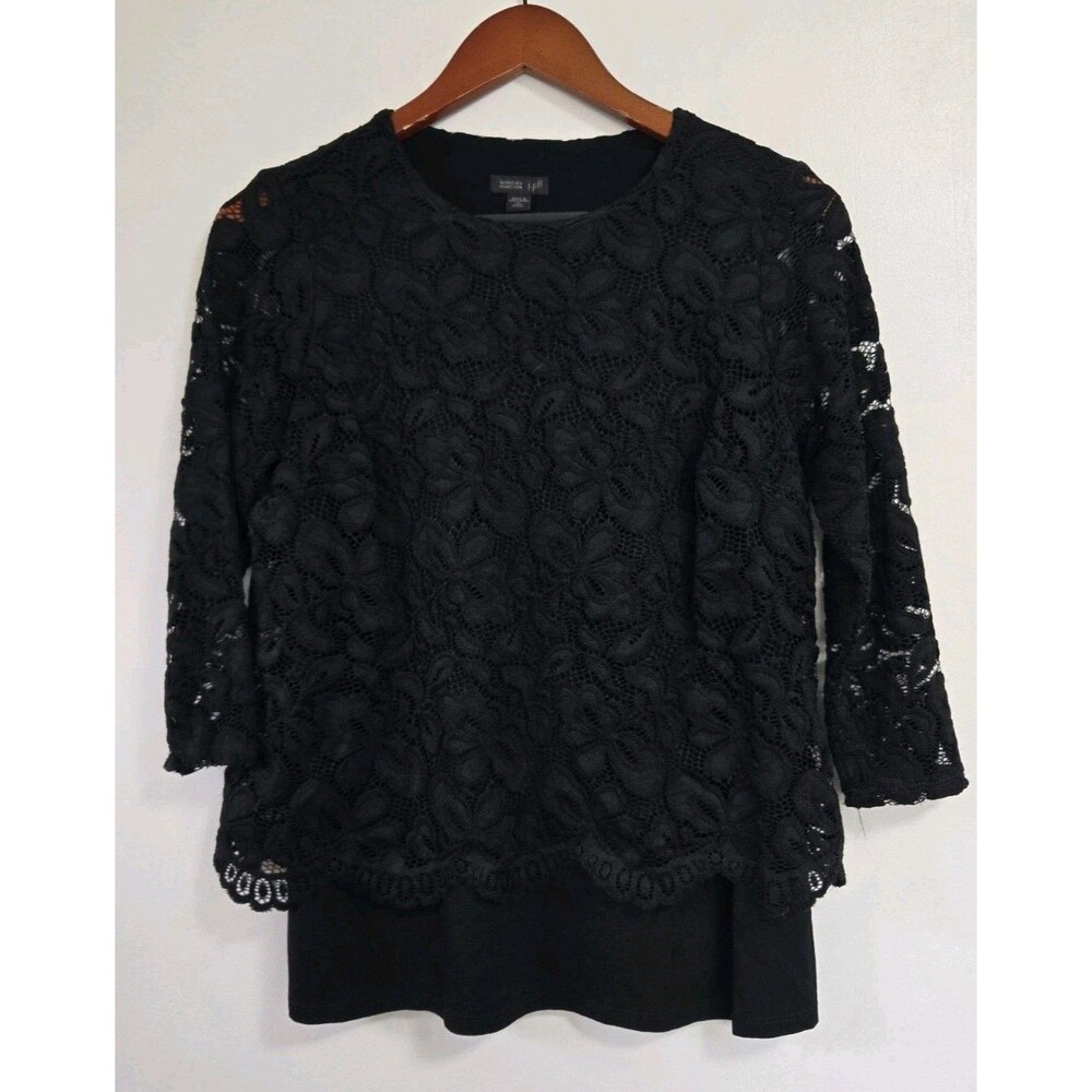 J. Jill Wearever Blouse Womens XS Black  Sheer Flower Whimisigoth Fairy Goth Emo